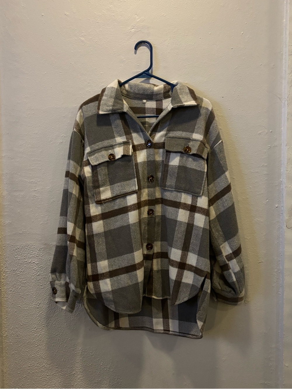 Plaid Shacket in Olive & Cream